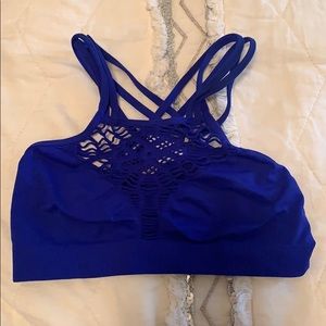 Highneck Cross Back Blue Bralette